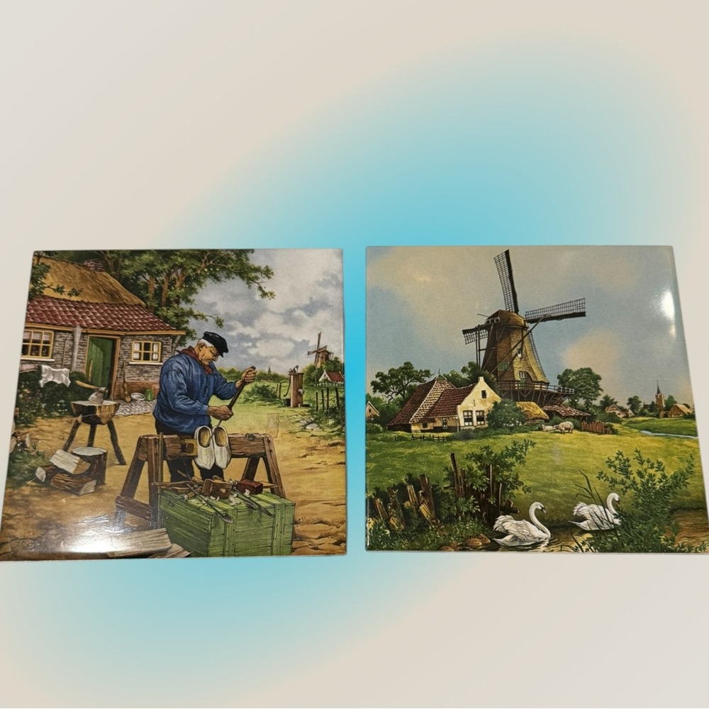 Vintage Dutch Holland Ceramic Tile Set. Signed Hunnik